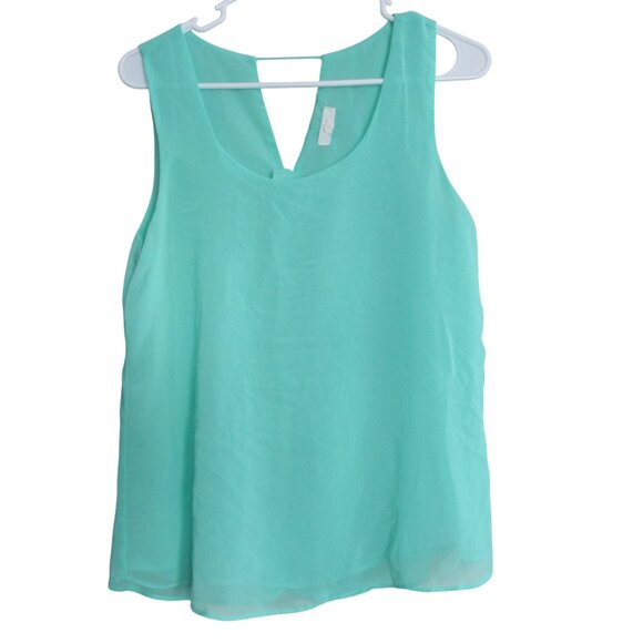 Mine Sleeveless Sheer Blouse Womens Small Green Button Up Back Shirt Top - Picture 1 of 9
